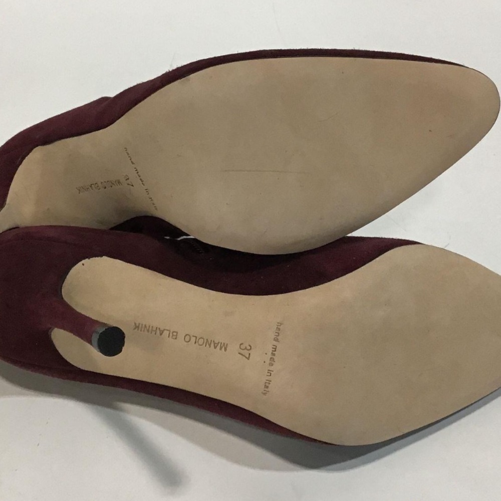 NEW!! Manolo Blahnik Burgundy Suede Women's Ankle Boots Heels Size 37 - Picture 5 of 7